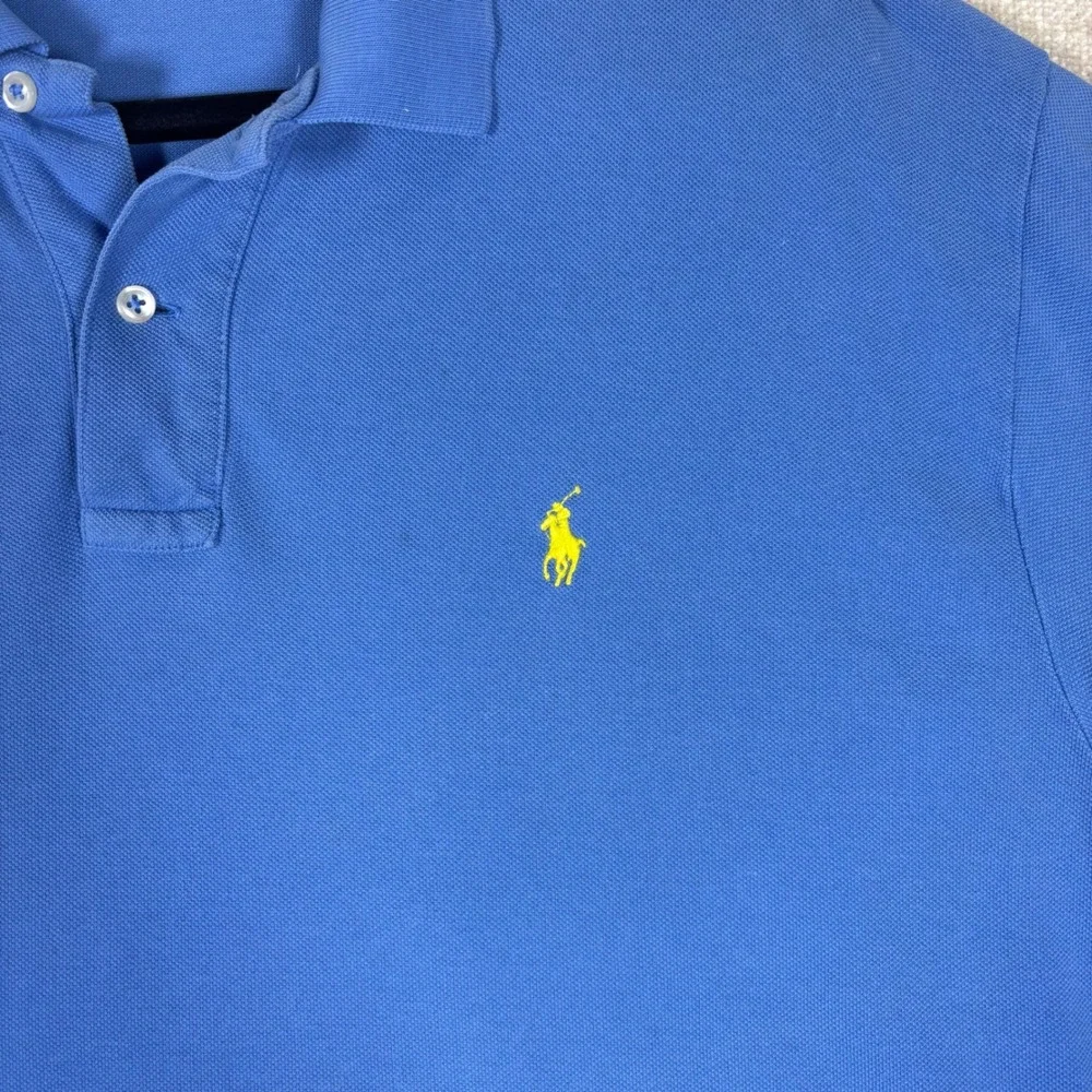 Vintage Polo Ralph Lauren Men XL Blue Cotton Short Sleeve Yellow Pony Polo Shirt